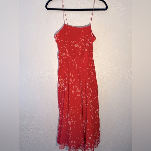 Vintage Trigere Too Red Printed Silk Midi Dress Size 6 Romantic Fairy - Picture 1 of 6